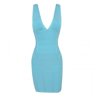 Zipper Backless Beam Waist Packet Buttock Rayon Solid Color Bandage Dress For Women